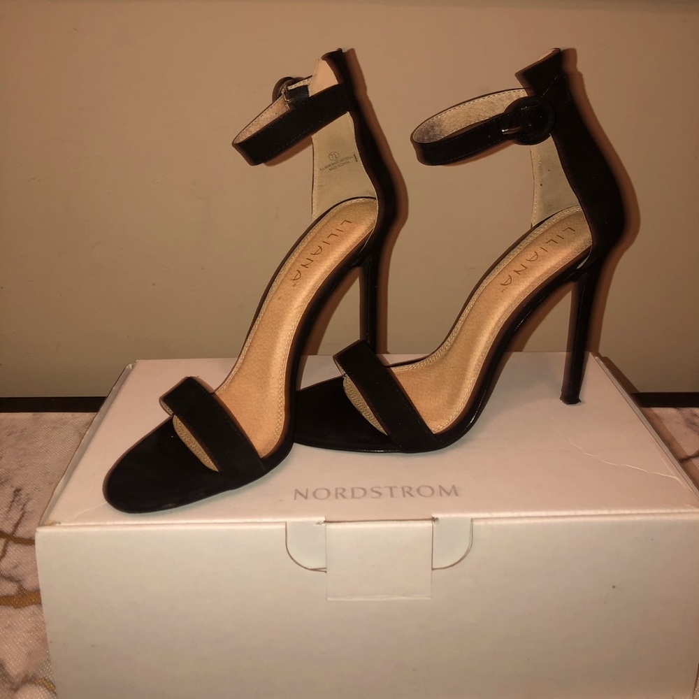 Nordstrom black suede heels with a dust cover for each shoe; sexy and classy